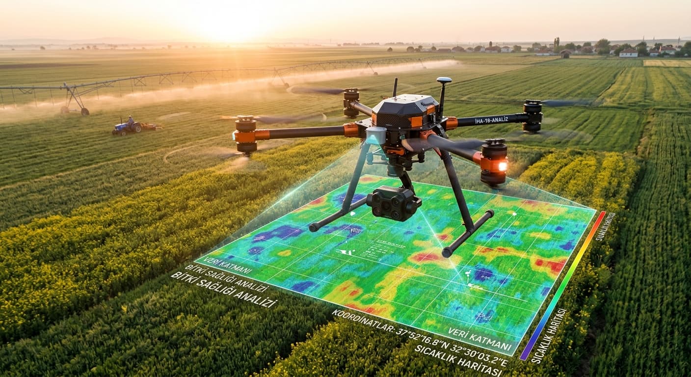 Gün batımında uçuş koridorunda ilerleyen drone